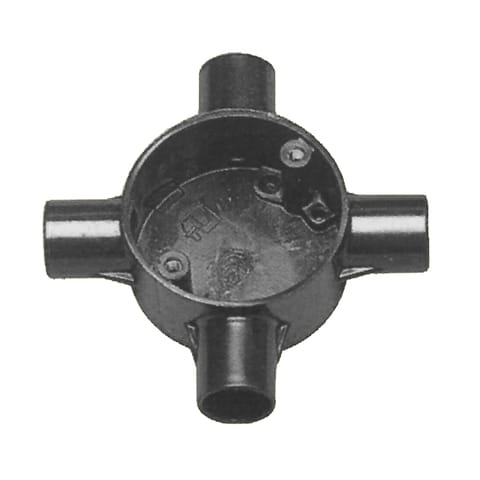 بوكس مدور  بلاستيك  (PVC)  بي في سي 4 فتحة  20مم لون  أسود  عدساني<br>كمية الكرتون : 12 قطعة