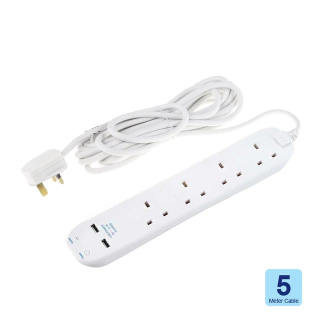 موزع كهرباء 4 فتحة - طول السلك 5 متر  مع 2 مخرج USB