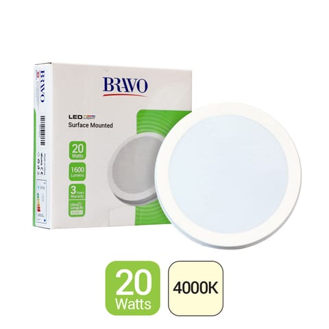 بانل ليد دئري  خارج الديكور مطري 20 وات - ابيض متعادل -1600 لومن - ماركة برافو