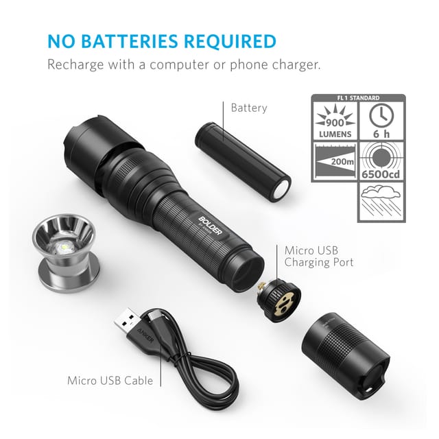 anker bolder lc90 900 lumens rechargeable cree led flashlight Linterna recargable LED, linterna de bolsillo con luz superbrillante de lmenes, resistente al agua IPX5, con zoom, 5 modos de luz (paquete de 2) Anker Bolder LC90 Rechargeable LED