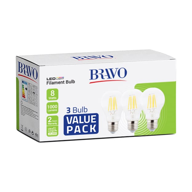 برافو لمبة ليد كورة شفاف 8 واط أصفر (3 حبة )