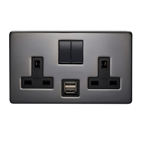 بلاك 13 امبير معدني أسود مجوز مع يو اس بي   - (كرابتري بلاتينيوم) 7316USB/BKN