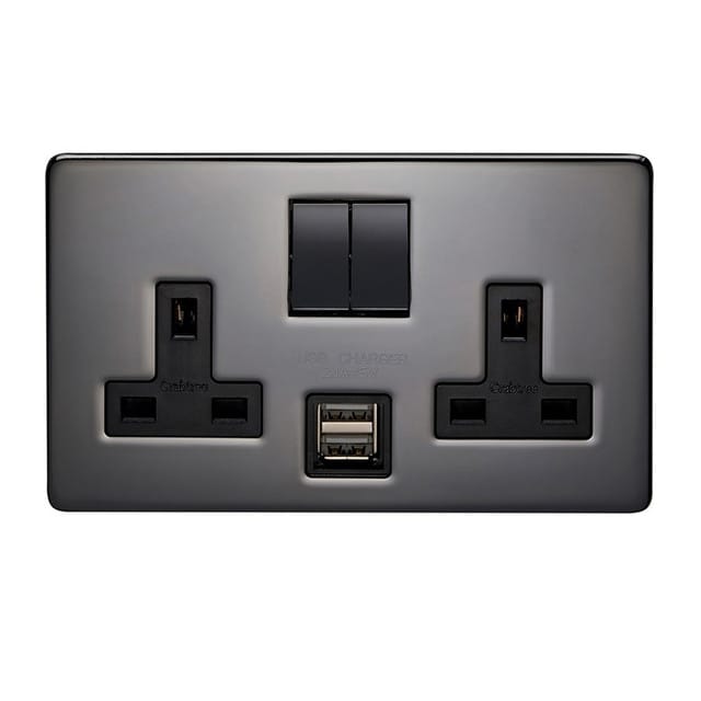 بلاك 13 امبير معدني أسود مجوز مع يو اس بي   - (كرابتري بلاتينيوم) 7316USB/BKN